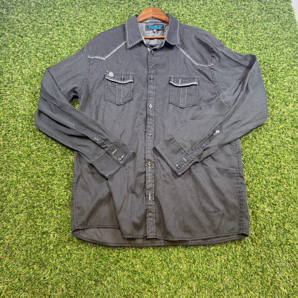 Roar Foundation Mens 2XL Black Corduroy‎ Western Button Down Shirt Embroidered